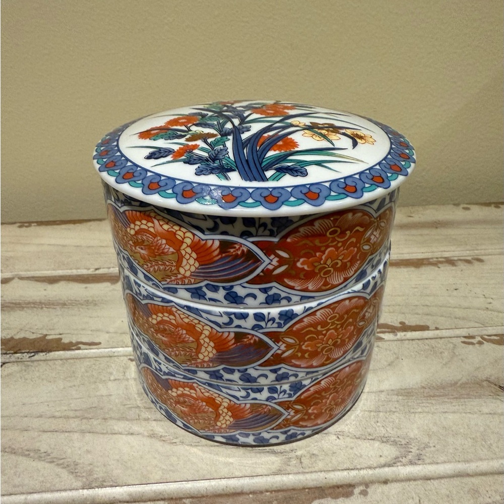 Vtg Japanese Stacking Trinket Bowls w/ Floral Pattern (Shibata China) 3 Tier/Lid